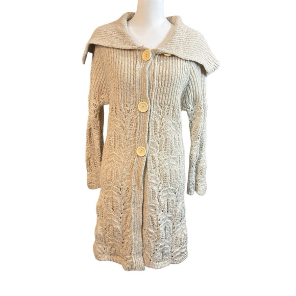 TANDEM Cowl Collar. Cream Cardigan Sweater Virgin Wool Italian Size 42 Medium - Picture 7 of 7